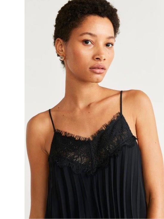 Mango Other - Mango Black Lace-Trim Pleated Cami Slip